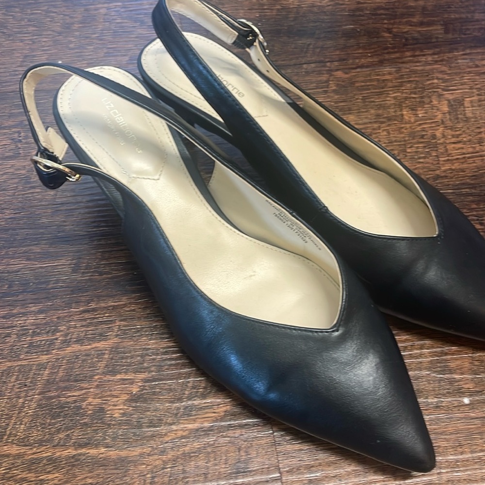 Liz Claiborne Women's Bea Black Leather Sling Back Pointed Toe